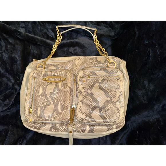 VINTAGE ONE OF A KIND JIMMY CHOO LARGE PYTHON & LEATHER BAG -TONS OF POCKETS! - Picture 3 of 13